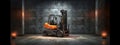 Yellow Forklift in an Empty Warehouse extreme closeup. Generative AI Royalty Free Stock Photo