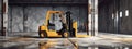 Yellow Forklift in an Empty Warehouse extreme closeup. Generative AI Royalty Free Stock Photo