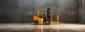 Yellow Forklift in an Empty Warehouse extreme closeup. Generative AI Royalty Free Stock Photo