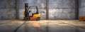 Yellow Forklift in an Empty Warehouse extreme closeup. Generative AI Royalty Free Stock Photo