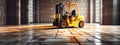Yellow Forklift in an Empty Warehouse extreme closeup. Generative AI Royalty Free Stock Photo