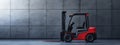 A yellow forklift is parked by a concrete wall in a warehouse Royalty Free Stock Photo