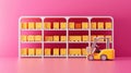 Yellow Forklift and Stack of Orange Boxes in Pink Warehouse Logistics Concept Royalty Free Stock Photo