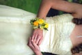 Yellow formal dress and corsage