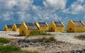 Yellow former old slave houses, Bonaire, Dutch Caribbean Royalty Free Stock Photo