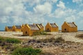 Yellow former old slave houses, Bonaire, Dutch Caribbean Royalty Free Stock Photo