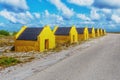 Yellow former old slave houses, Bonaire, Dutch Caribbean Royalty Free Stock Photo