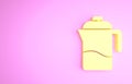 Yellow French press icon isolated on pink background. Minimalism concept. 3d illustration 3D render