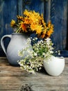 Yellow big dandelion flowers in vase Royalty Free Stock Photo