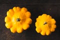 Yellow fresh pattypan squash on the rusty metal background horizontal Royalty Free Stock Photo