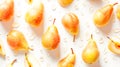 Yellow fresh ripe pears on white background with water drops