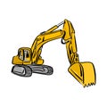 Yellow Front Hoe Loader excavator vector illustration sketch han