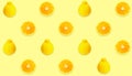 Yellow fruit pattern of Sumo mandarin fresh Orange slices on Cream background,Summer,Autumn cocept