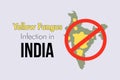 Yellow Fungus infection in India. Yellow fungus symbol on the Indian map. Forbidden sign on the map and yellow fungus
