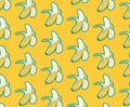 Yellow funky banana wallpaper with outline, vector illustration