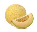 Yellow galia melon piece isolated on white background Royalty Free Stock Photo