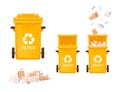 Yellow garbage bin trash can for paper types of waste vector illustration isolated on white background Royalty Free Stock Photo