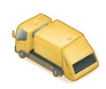 Yellow garbage truck car, waste container dump-truck vehicle isometric cartoon icon raster illustration