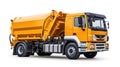 yellow garbage truck isolated on white background