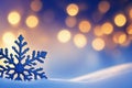 Yellow garland light boche above snow surface Royalty Free Stock Photo
