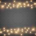 Yellow garlands on simple background, christmas lights