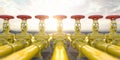 Yellow gas pipe line valves. Oil and gas extraction, production and transportation industrial background