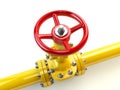 Yellow gas pipe line valves on white. Fuel and energy i