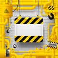 Yellow gas pipes and suspended sign with yellow and black stripe Royalty Free Stock Photo