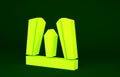 Yellow Gate of Europe icon isolated on green background. The Puerta de Europa towers. Madrid city, Spain. Minimalism