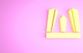 Yellow Gate of Europe icon isolated on pink background. The Puerta de Europa towers. Madrid city, Spain. Minimalism