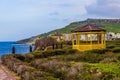 Yellow Gazibo overlooking sea in Gozo Royalty Free Stock Photo