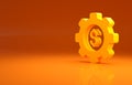 Yellow Gear with dollar symbol icon isolated on orange background. Business and finance conceptual icon. Minimalism