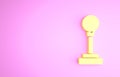 Yellow Gear shifter icon on pink background. Manual transmission icon. Minimalism concept. 3d illustration 3D