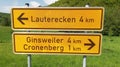Yellow German traffic sign for directions