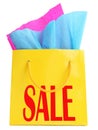 Yellow gift bag with red SALE superscription Royalty Free Stock Photo