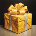 Yellow gift with a bow on a dark background. Gifts as a day symbol of present and