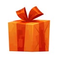 Yellow gift box with red bow in cartoon stule Royalty Free Stock Photo