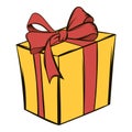 Yellow gift box with a red ribbon icon cartoon