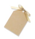 Yellow gift tag tied with ribbon (with clipping path) Royalty Free Stock Photo