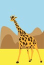 Yellow giraffe and brown mountains