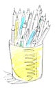 A yellow glass full of colored pencils. Hand drawn quick sketch Royalty Free Stock Photo