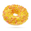 Yellow glazed donut isolated on white background