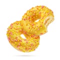 Yellow glazed donuts isolated on white background