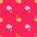 Yellow Global technology or social network icon isolated seamless pattern on red background. Vector Illustration Royalty Free Stock Photo