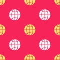 Yellow Global technology or social network icon isolated seamless pattern on red background. Vector Illustration Royalty Free Stock Photo