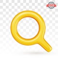 Yellow glossy loupe or magnifying glass icon. Magnifier icon isolated on transparent background Royalty Free Stock Photo