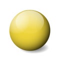 Yellow glossy sphere, ball or orb. 3D vector object with dropped shadow on white background Royalty Free Stock Photo