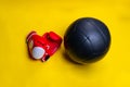 Gloves ball boxer red yellow pace blue isolated iron, concept healthy lifestyle bodybuilding gym for simple for