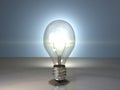 Yellow glowing light bulb, 3D image of a bulb turned on