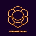 Yellow glowing svadhishthana chakra. Neon golden symbol of andhistana as liberation from all diseases